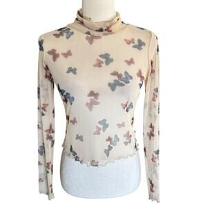 La La Land Creative Co Butterflies Cropped Mesh Top Lettuce Hems Small Whimsical